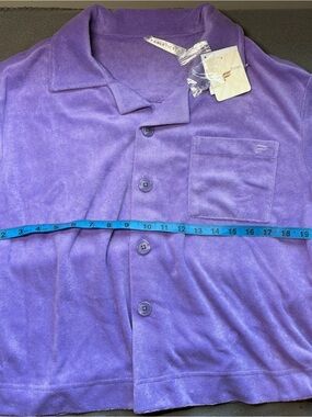 Fabletics women’s Island, Terry boxy button up shirt wild Wisteria purple small